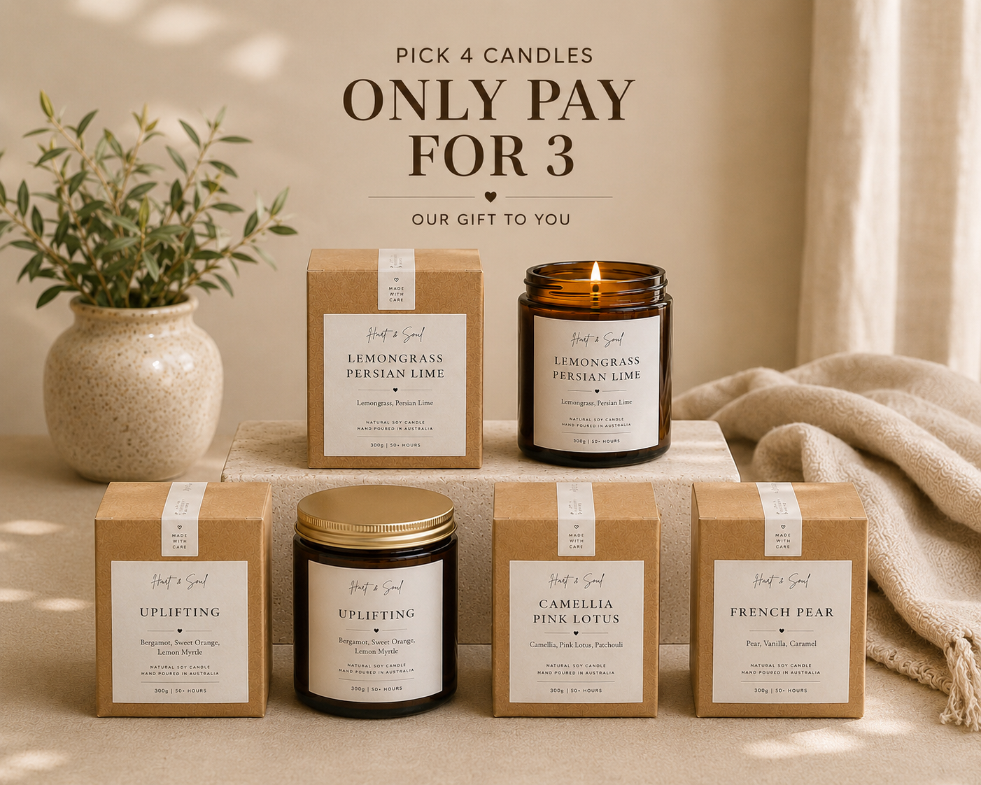 PICK 4 CANDLES, ONLY PAY FOR 3 CODE:FREECANDLE